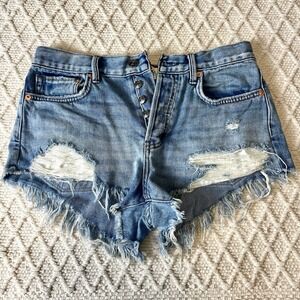 We The Free Distressed Denim Shorts Size 26 Frayed Hem Ripped Blue